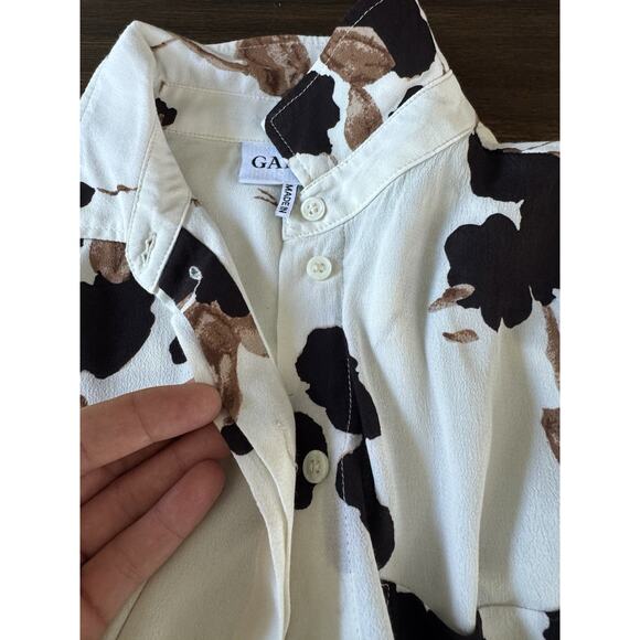 Ganni Blouse Shirt Ryder Crepe Floral Print Relaxed Fall Colors S - Picture 8 of 15